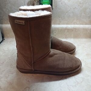Bearpaw Boots Womens Size 8 Brown Suede Shearling Lined Mid Calf Winter